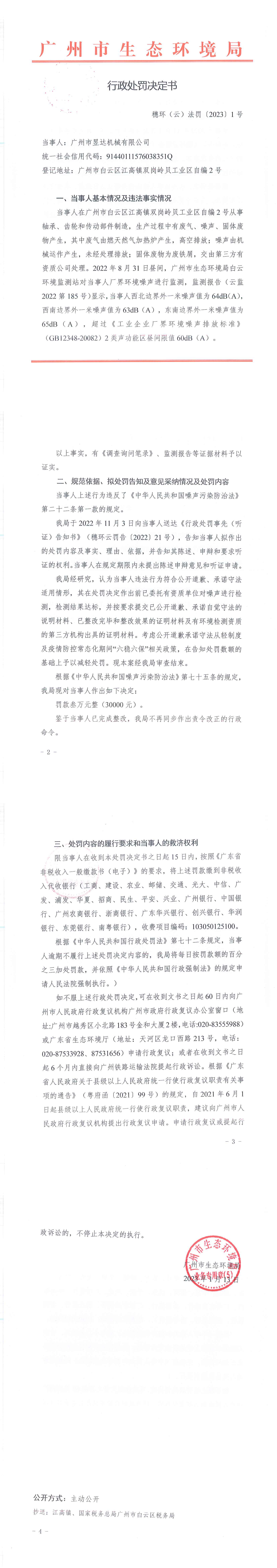 行政处罚决定书（穗环（云）法罚〔2023〕1号）（广州市昱达机械有限公司 ）.png