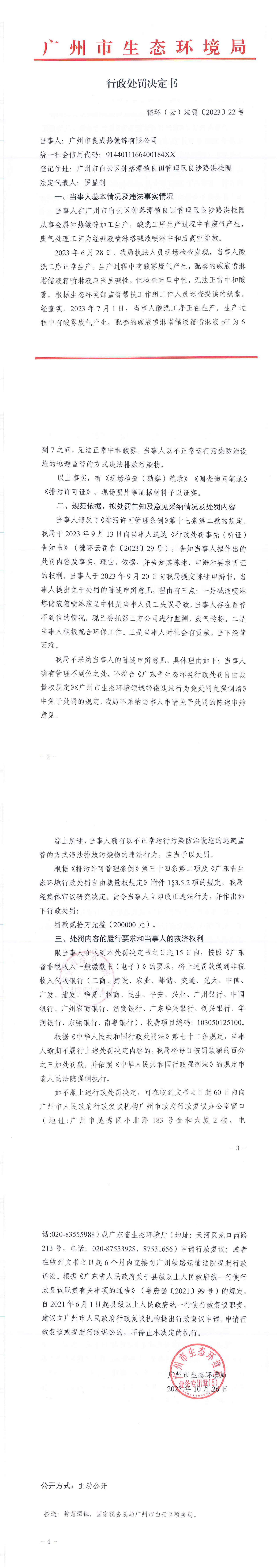 行政处罚决定书（穗环（云）法罚〔2023〕22号）（广州市良成热镀锌有限公司）_00.png